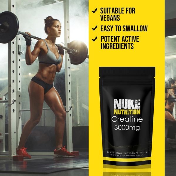 Nuke Nutrition Creatine Tablets 3000mg - 120 Tablets - Pure Creatine Monohydrate Supplements Boost Muscle Mass, Bulk & Strength - Excellent Pre Workout for Men & Women - Boost Energy & Performance