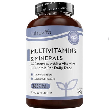Nutravita Multivitamin Tablets for Women & Men - 365 Vegan Tablets - 1 Year Supply of Multivitamins - Immune System Support - Multi Vitamins - 26 Essential Active Vitamins & Minerals - Made in the UK