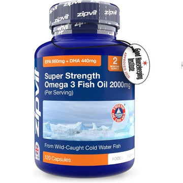 Zipvit Omega 3 Fish Oil 2000mg, EPA 660mg DHA 440mg, Wild-Caught, Cold Water Fish, Supports Heart, Brain & Vision, 120 Softgels, 2 Months Supply