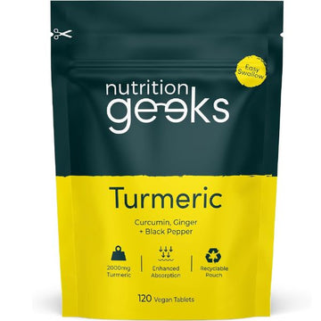 Turmeric Tablets 2000mg with Black Pepper & Ginger - 120 High Strength Curcumin Supplements - Easy Swallow Tablets (Not Turmeric Capsules or Powder) - Vegan - UK Made