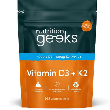 Vitamin D3 4000 iu & Vitamin K2 MK7 100μg - 1 Year Supply, 365 Easy-Swallow Vitamin D3 K2 Tablets, 1-A-Day High Strength Vegetarian D3 and K2 Vitamin Supplements, UK Made Vitamin D Tablets