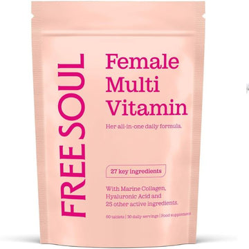 Women's Multivitamins & Minerals with Marine Collagen & Hyaluronic Acid | 27 Essential Vitamins, Minerals, & Botanicals | Gluten-Free & No Synthetic Fillers or Binders | 60 Tablets | Free Soul
