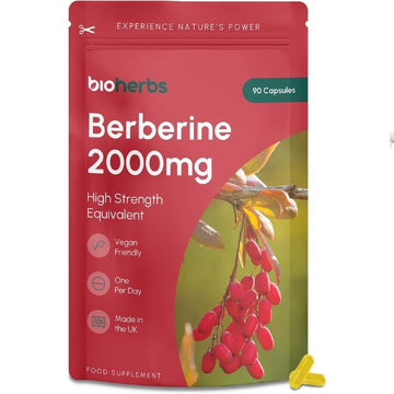 Berberine HCL Supplement High Strength - 2000mg 99% HCL by BioHerbs | 90 One-Per-Day Capsules (3-Month Supply)