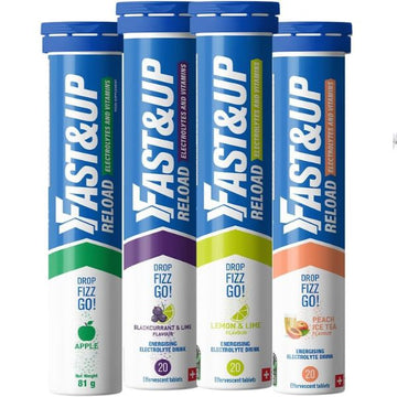 Fast&Up Reload – Energising Electrolyte Drink - Variety Pack - 80 Effervescent Hydration Tablets - Added Vitamin C & B12 - Vegan