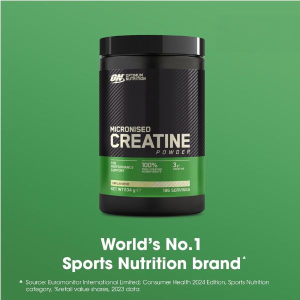 Optimum Nutrition Micronised Creatine Monohydrate Powder, Creatine, Unflavoured, Supplement to Improve Strength and Muscle Performance, Pre and Post Workout, 634 g, 186 Servings