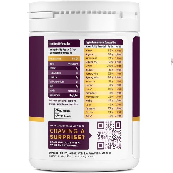 Collagen Powder, Gold Standard Bovine Collagen Peptides Powder by Wellgard - High Levels of The 8 Essential Amino Acids, Collagen Supplements, Halal & Kosher, Made in UK