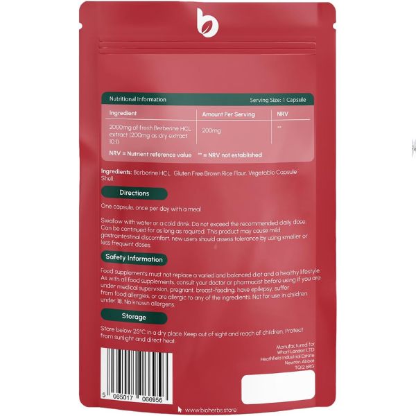 Berberine HCL Supplement High Strength - 2000mg 99% HCL by BioHerbs | 90 One-Per-Day Capsules (3-Month Supply)
