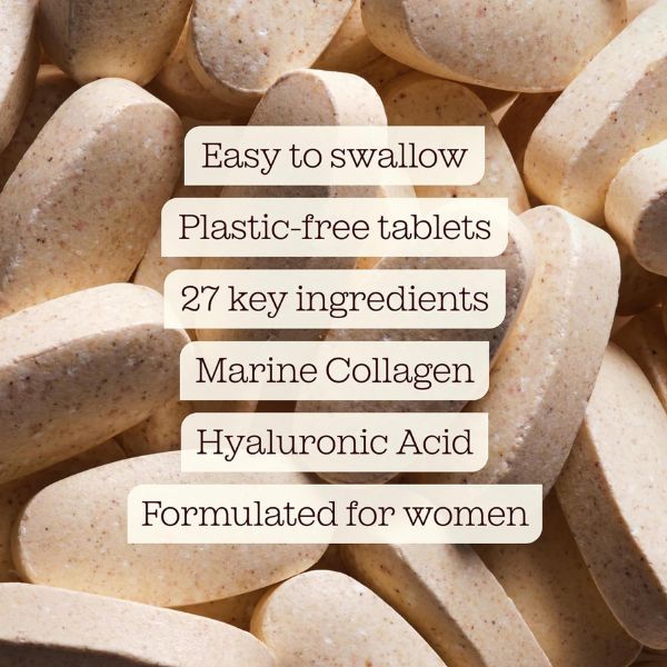 Women's Multivitamins & Minerals with Marine Collagen & Hyaluronic Acid | 27 Essential Vitamins, Minerals, & Botanicals | Gluten-Free & No Synthetic Fillers or Binders | 60 Tablets | Free Soul